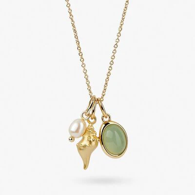 14K Gold-Plated Natural Crystal Conch Pendant Necklace - Image 5