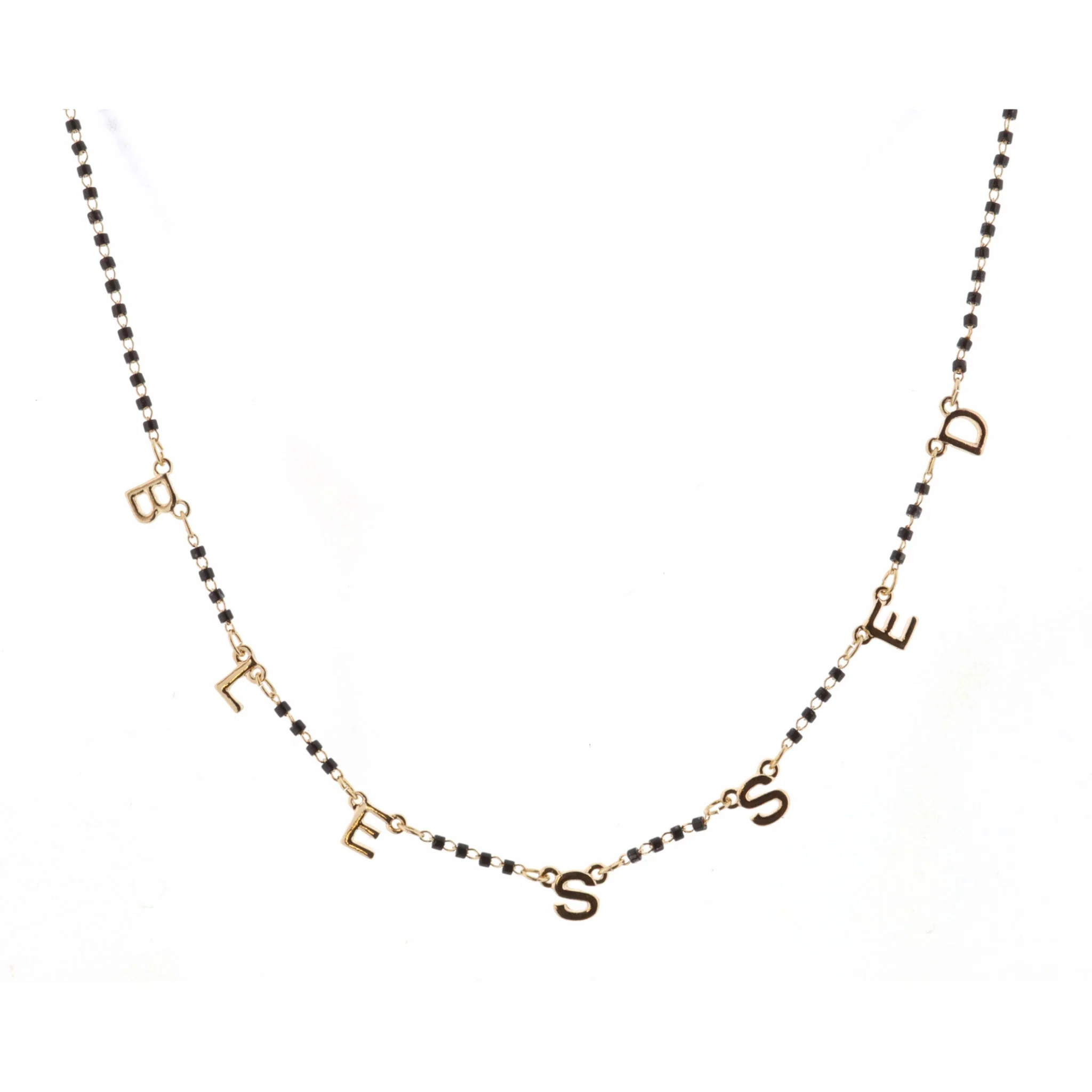 16" Faceted Jet Blessed Necklace, 3" Ext