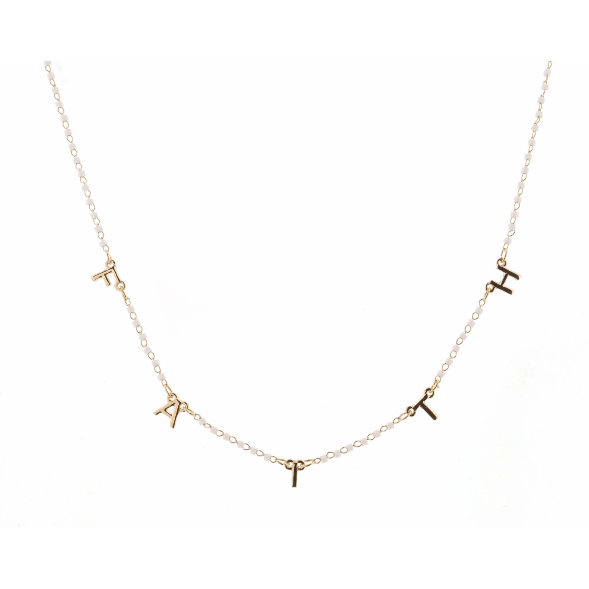 16" Faceted White Faith Necklace, 3" Ext