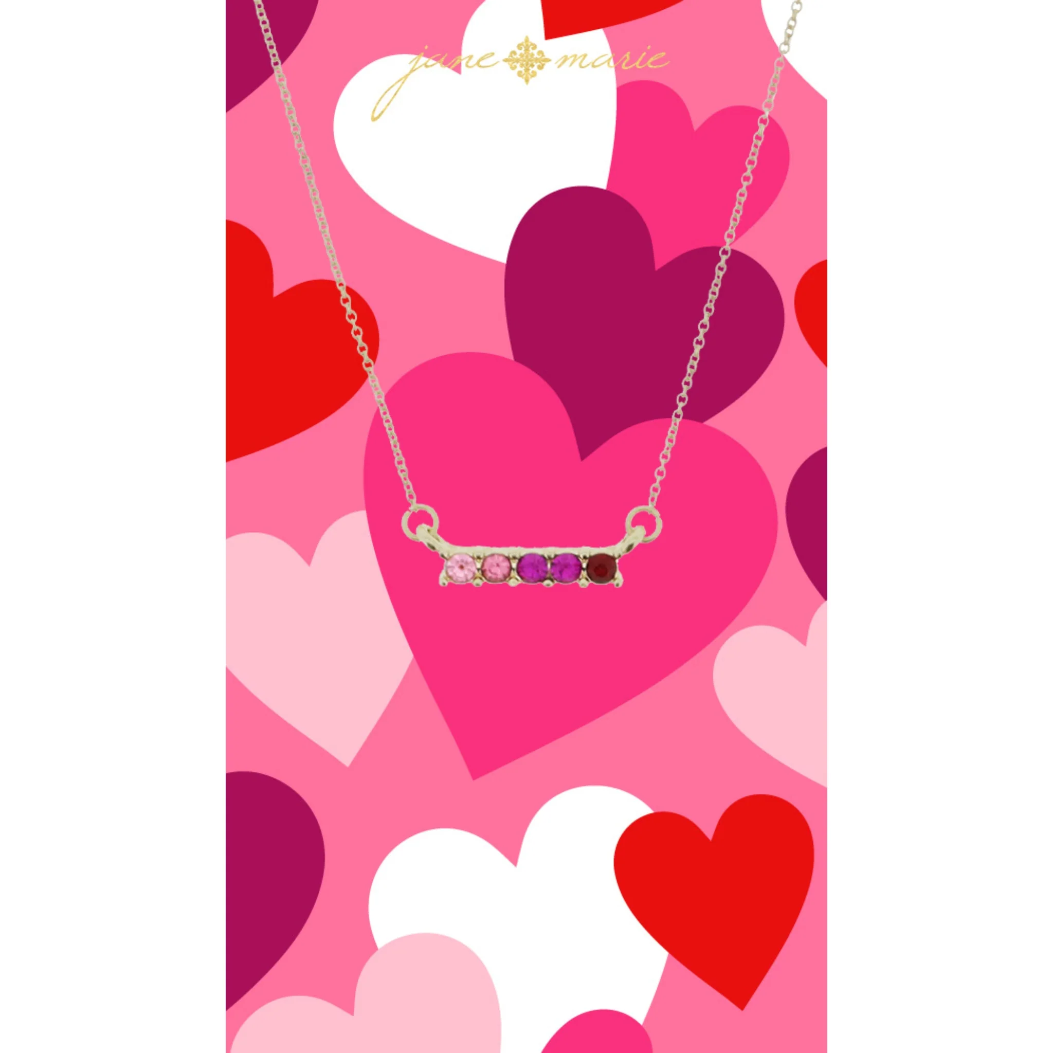 16" Multi Pink Crystal Gradient Bar Necklace, 3" Ext