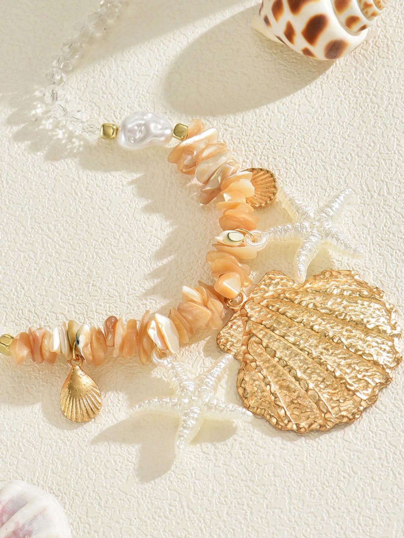 18K Gold-Plated Beach Shell Starfish Pendant Necklace - Image 3