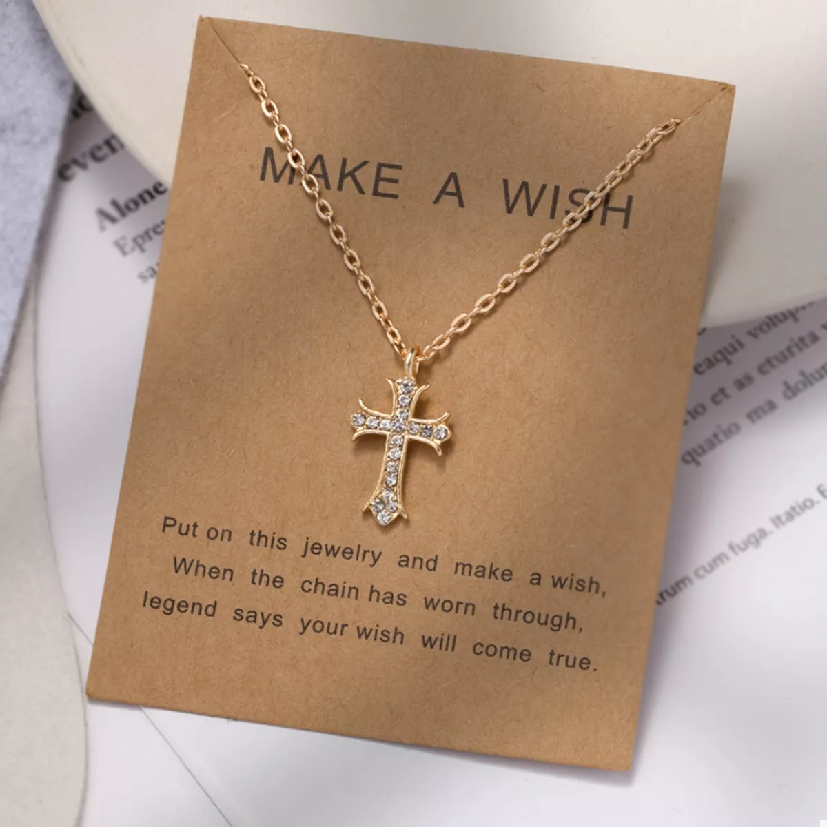 18K Gold-Plated Rhinestone Cross Necklace - Image 2