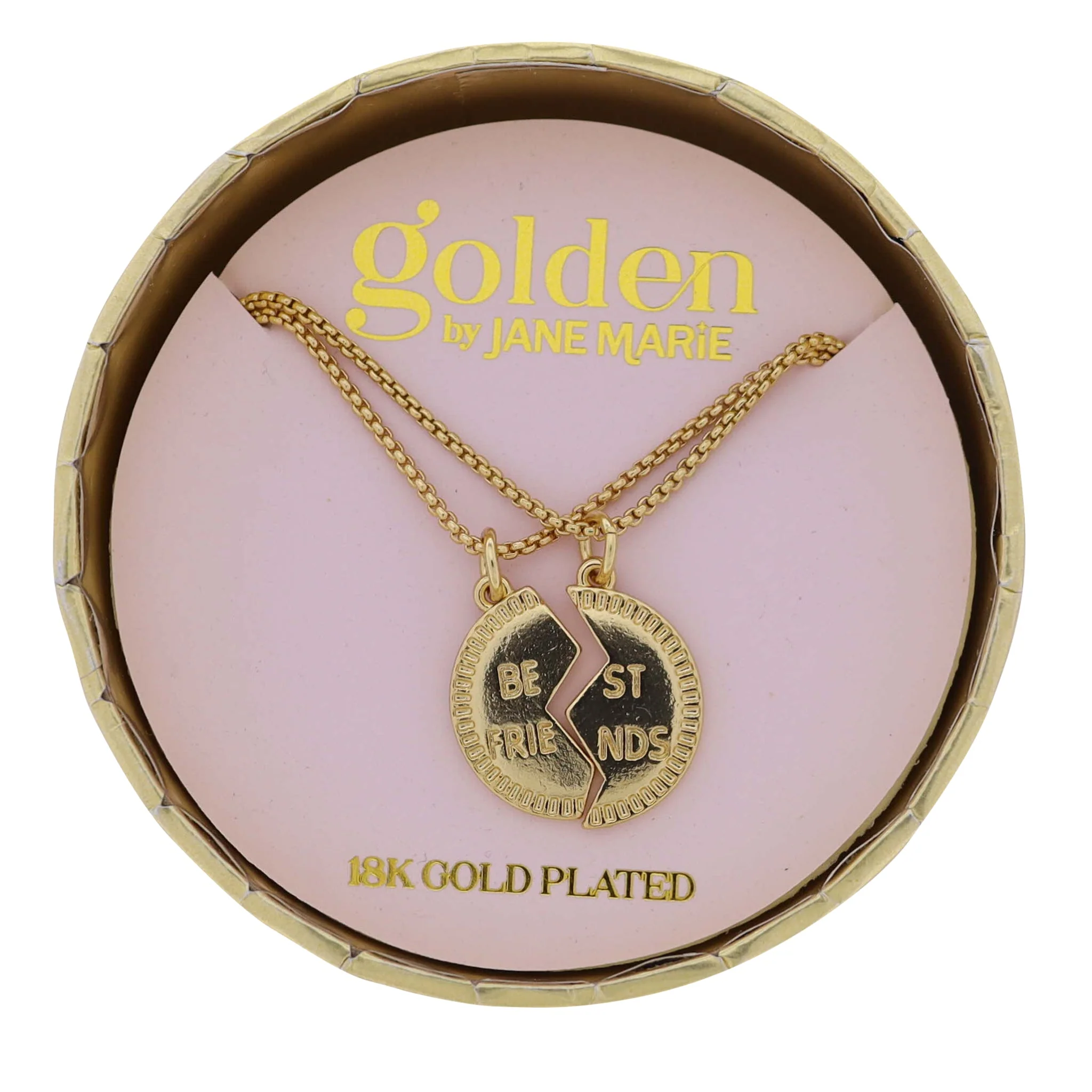 18K Gold Plated Round Box Chain Necklace with "Best Friends"s (2 Separate Necklaces)