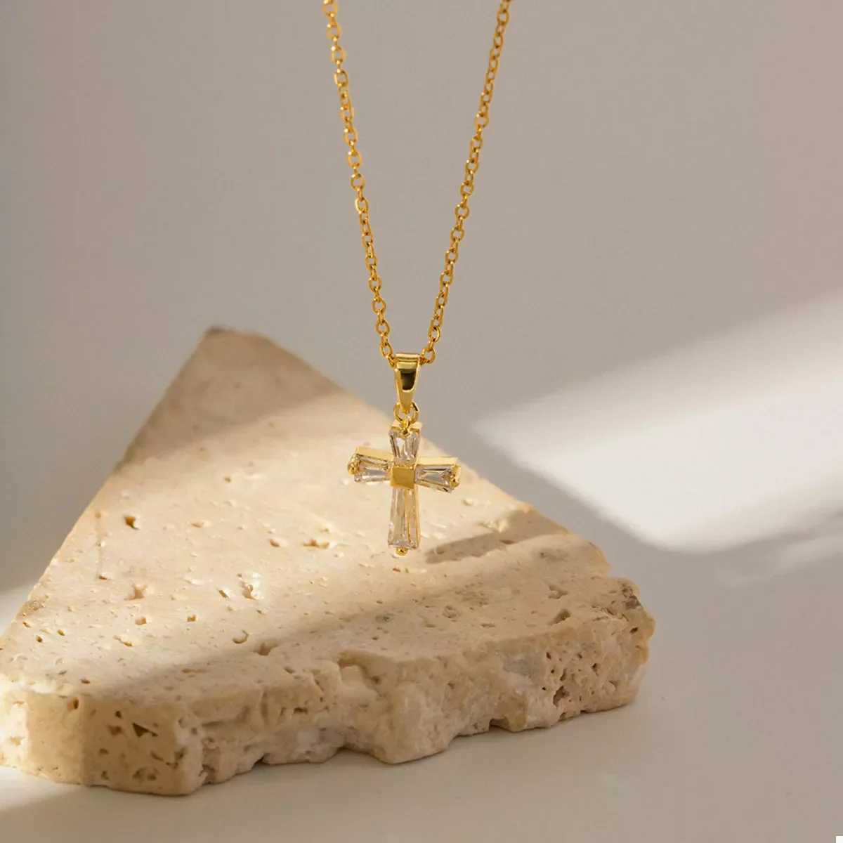 18K Gold-Plated Stainless Steel Zircon Cross Necklace - Image 5