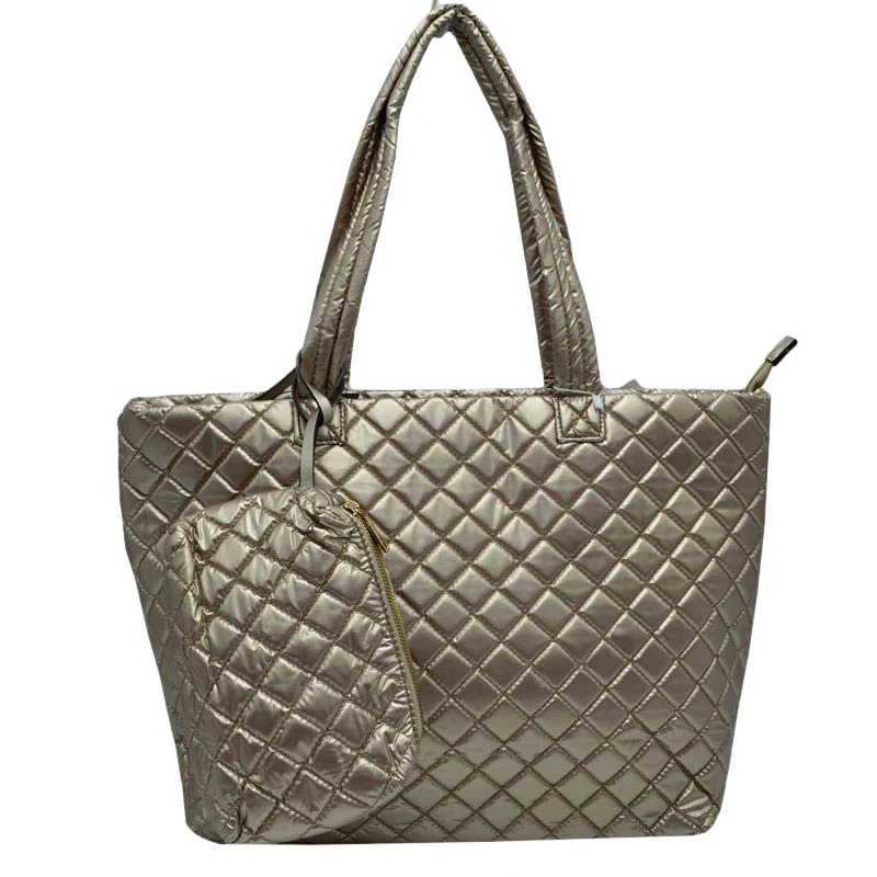 2-in-1 Large Quilted Zipper Tote with Pouch - Image 6