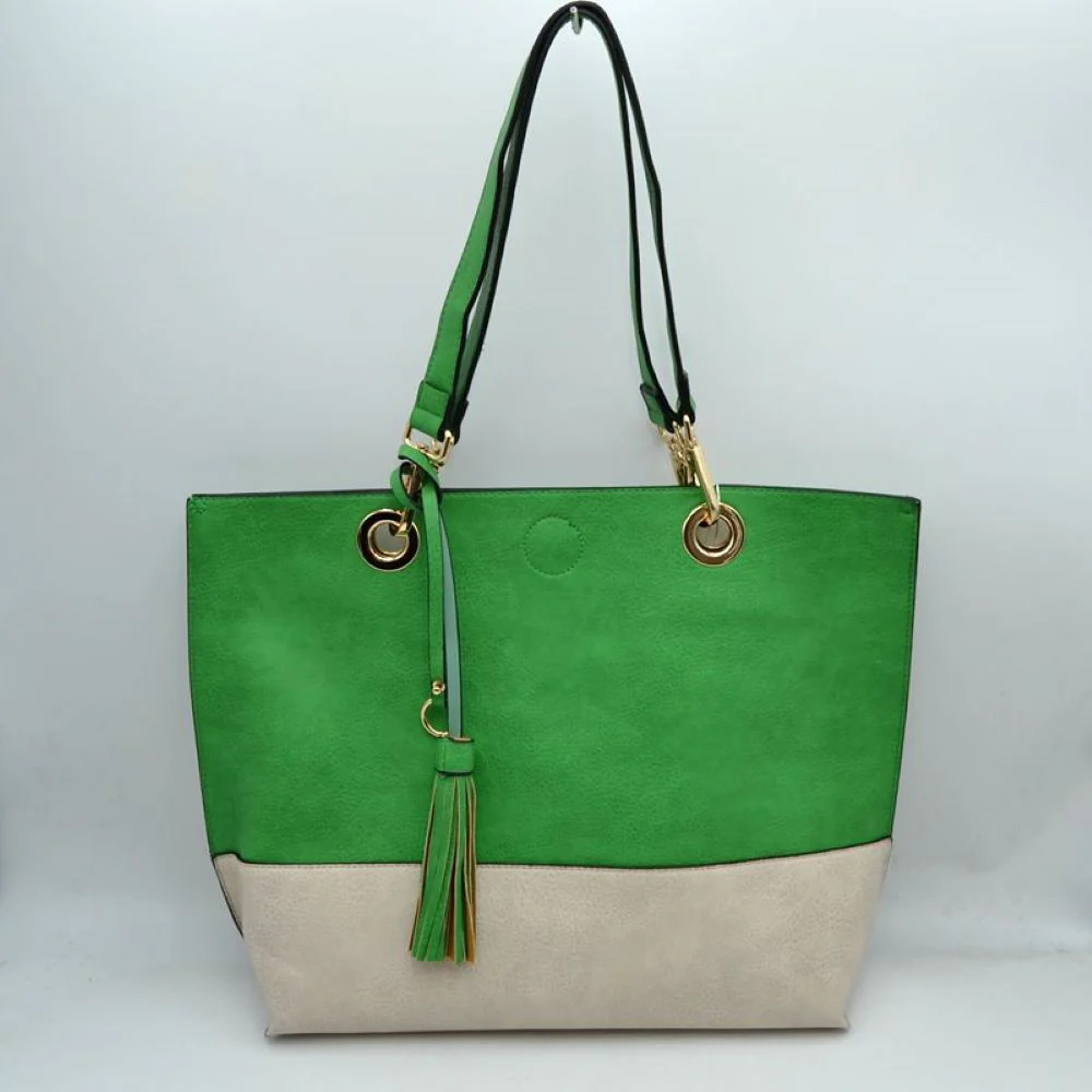 2 n1 Vegan Tote Handbag Pouch Faux Leather Tote Bag - Image 5