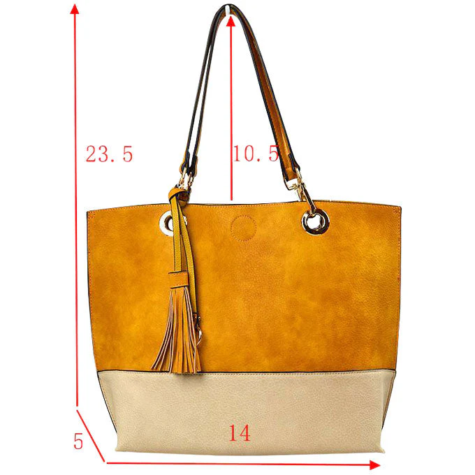 2 n1 Vegan Tote Handbag Pouch Faux Leather Tote Bag - Image 8