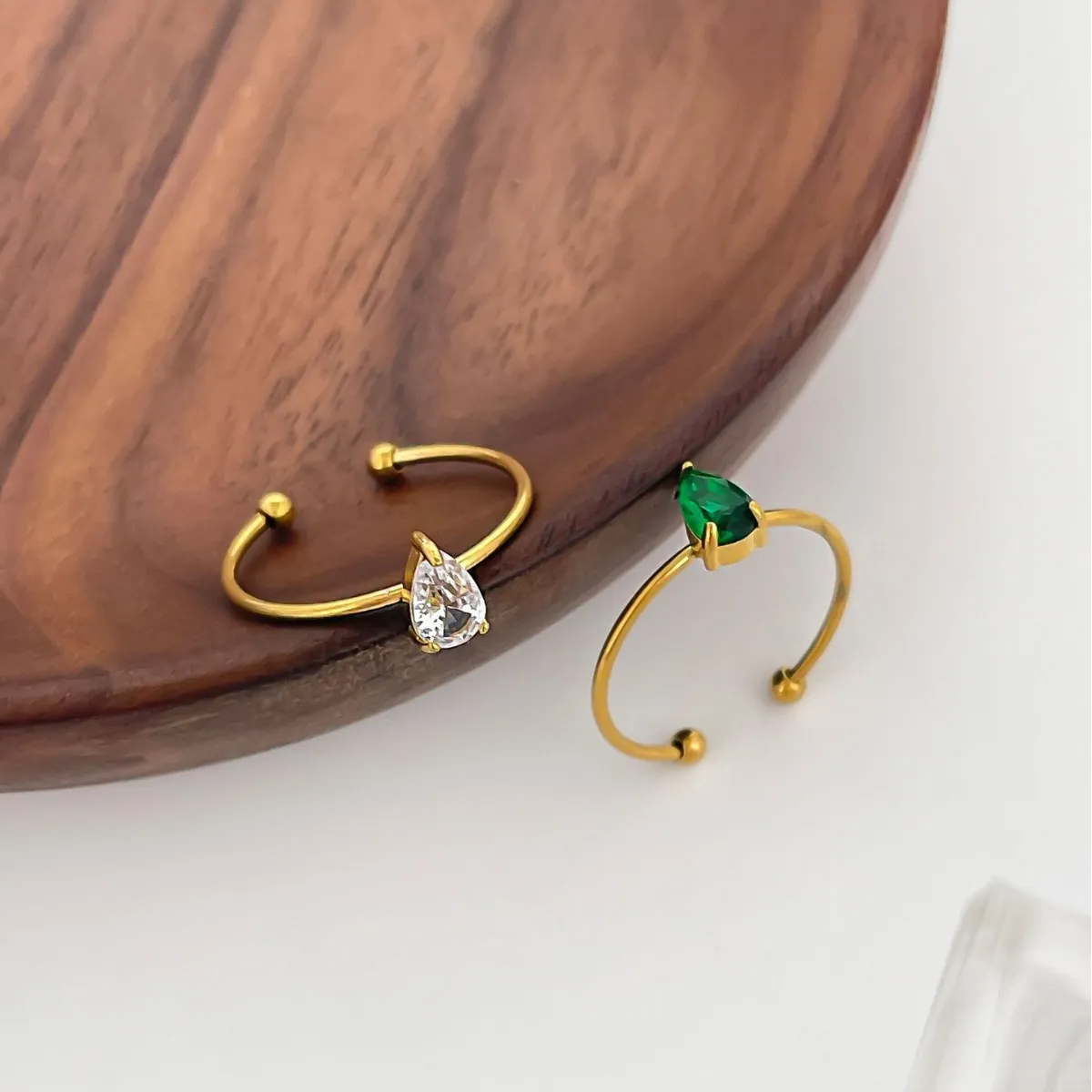 2-Piece 18K Gold-Plated Inlaid Zircon Open Ring - Image 4