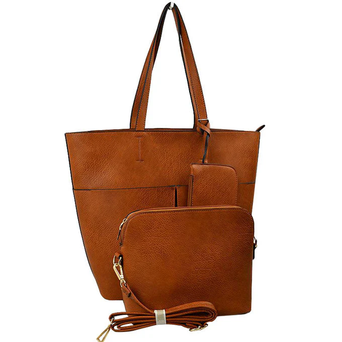 3 In 1 Large Soft Faux Leather Womens Tote Handbags - Image 6