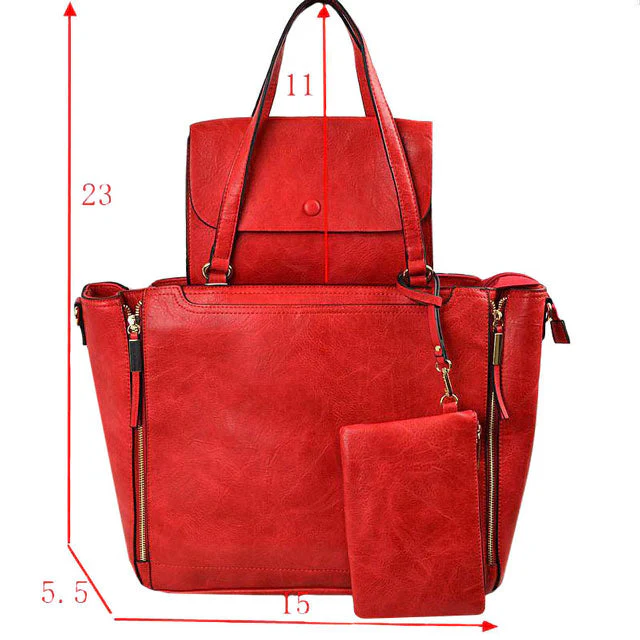 3 in 1 Side Zipper Women's Tote Handbag set - Image 10