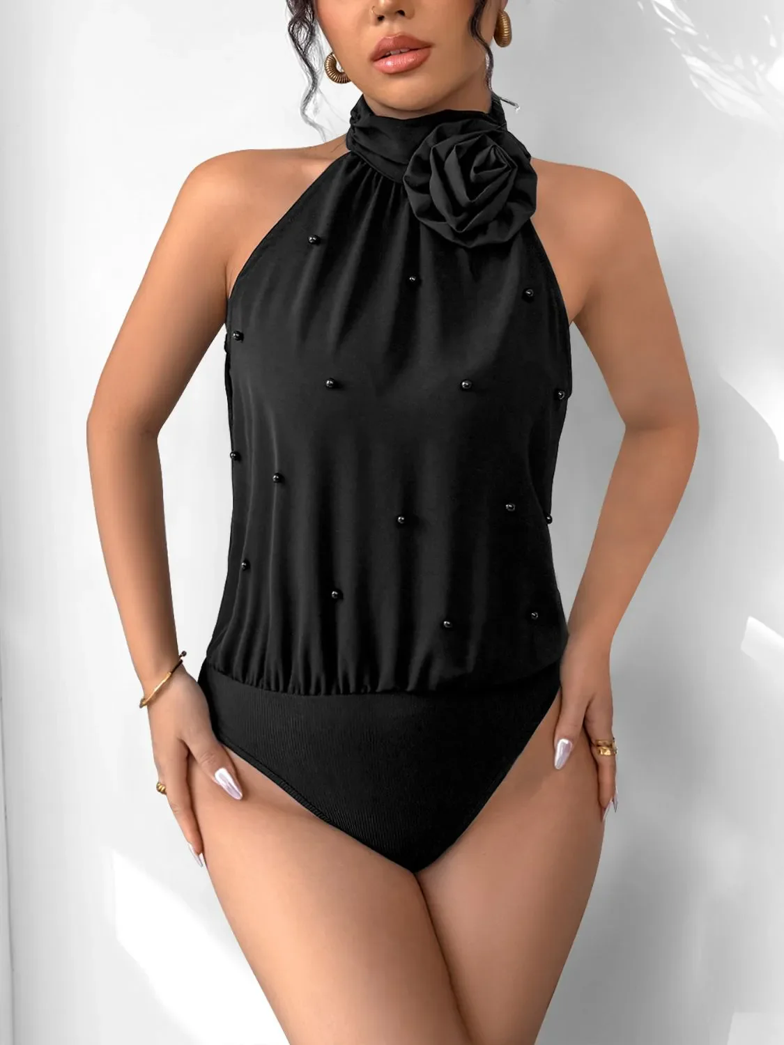 3D Flower Grecian Neck Bodysuit - Image 2