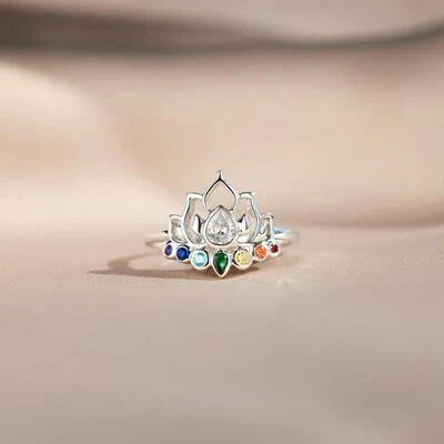 925 Sterling Silver Inlaid Zircon Lotus Shape Ring - Image 4