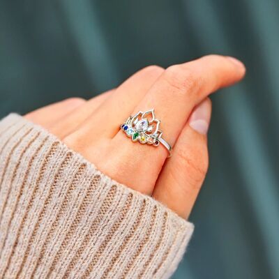 925 Sterling Silver Inlaid Zircon Lotus Shape Ring - Image 6