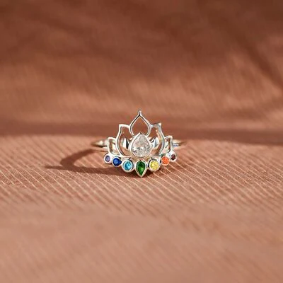 925 Sterling Silver Inlaid Zircon Lotus Shape Ring - Image 7
