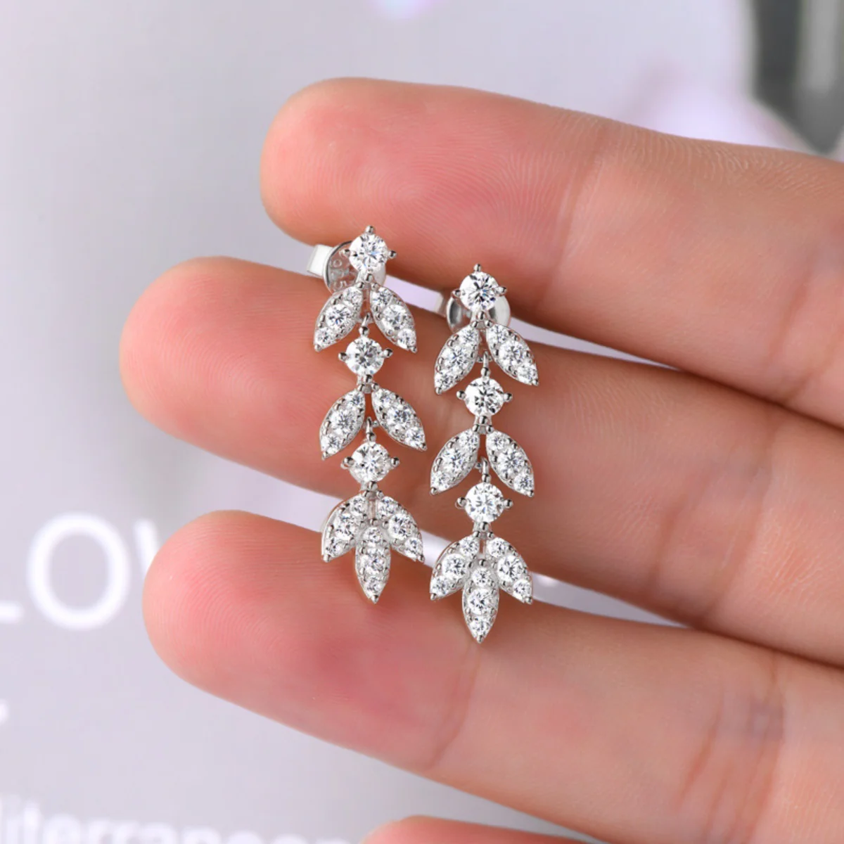 925 Sterling Silver Moissanite Leaf Earrings - Image 2