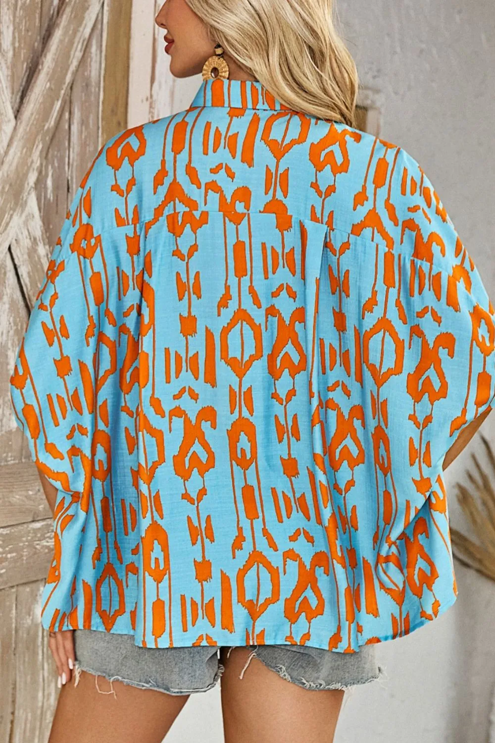 Abstract Print Dolman Short Sleeve Western Loose Shirt - Image 2