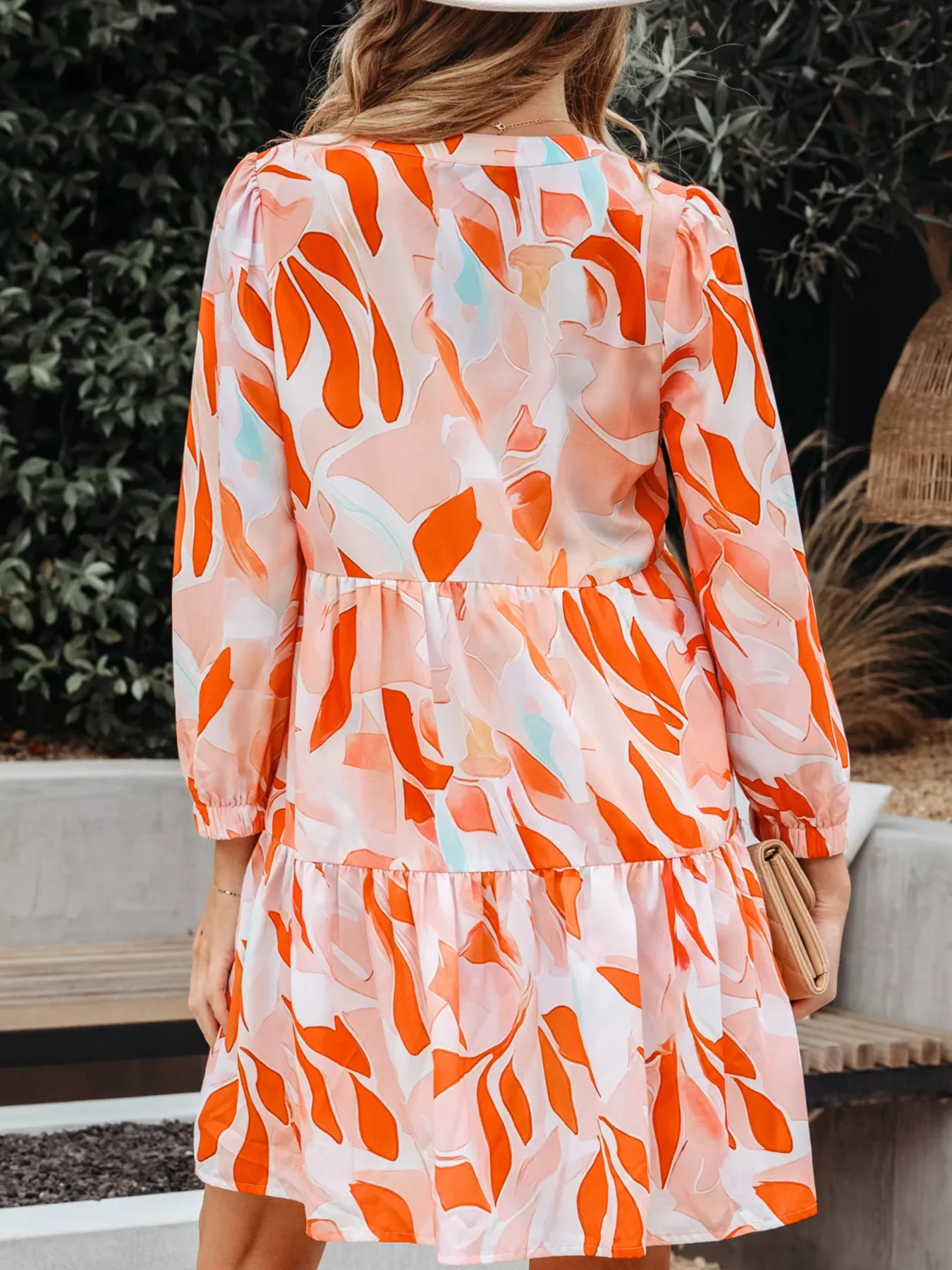 Abstract Print Long Sleeve Tiered Mini Dress - Image 2