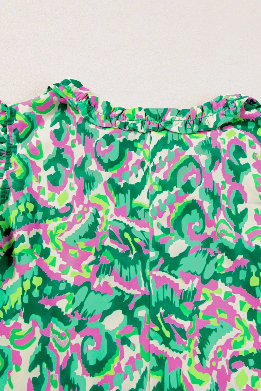Abstract Print Ruffled Trim Tie Neck Top - Image 10