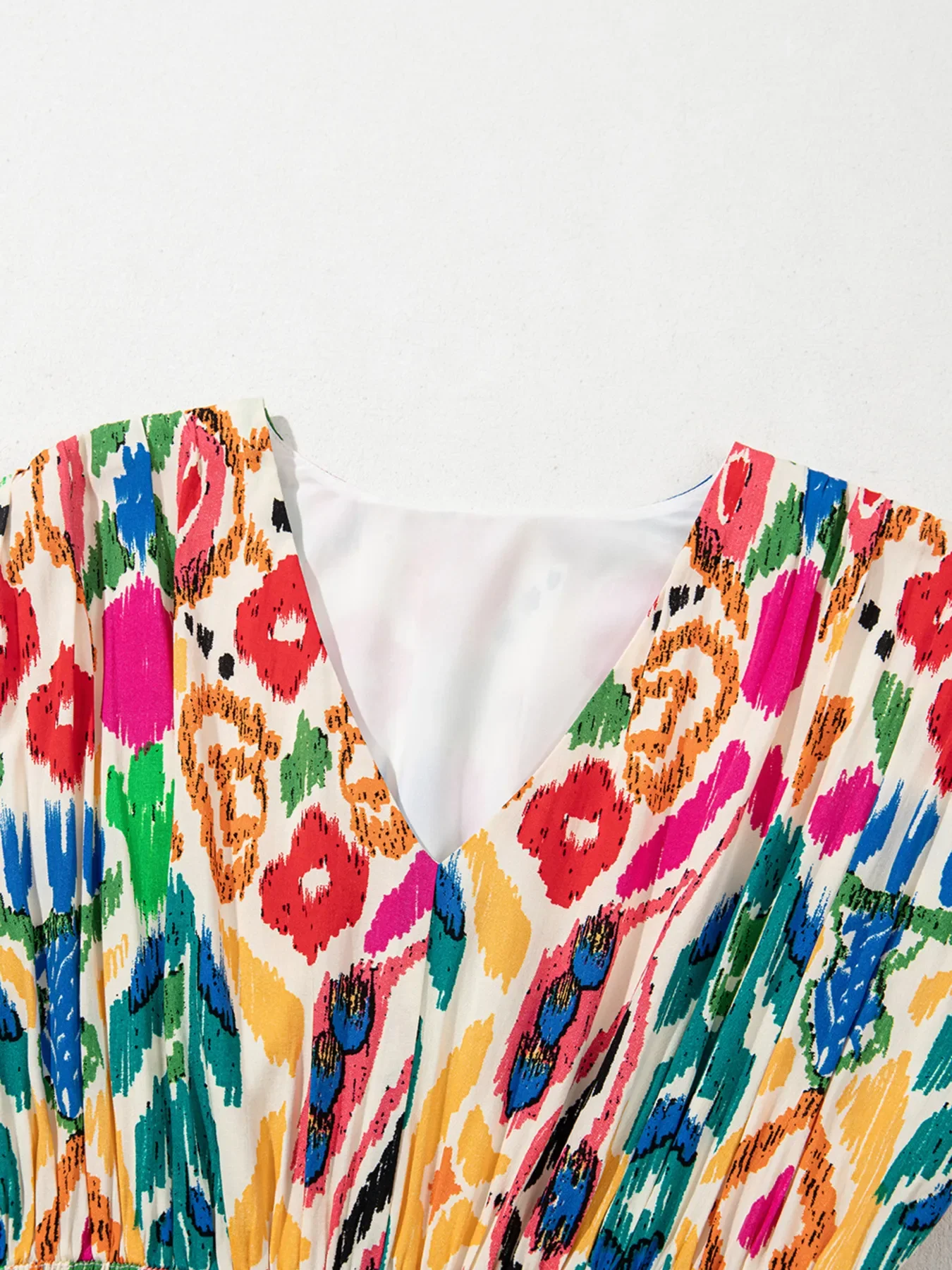Abstract Print V Neck Dolman Sleeve Ruffle Tiered Mini Dress - Image 10