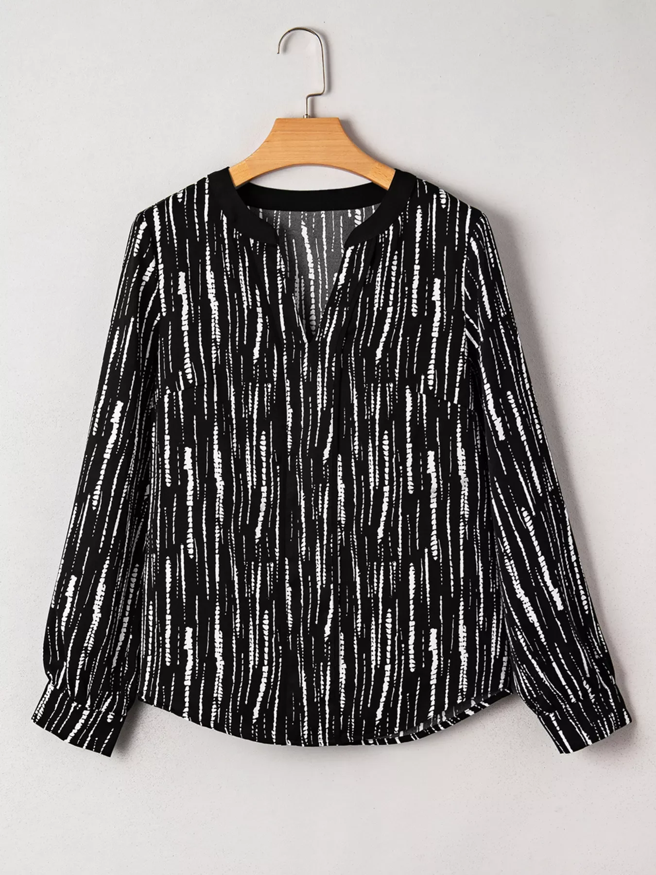 Abstract Printed Notched Long Sleeve Blouse - Image 2