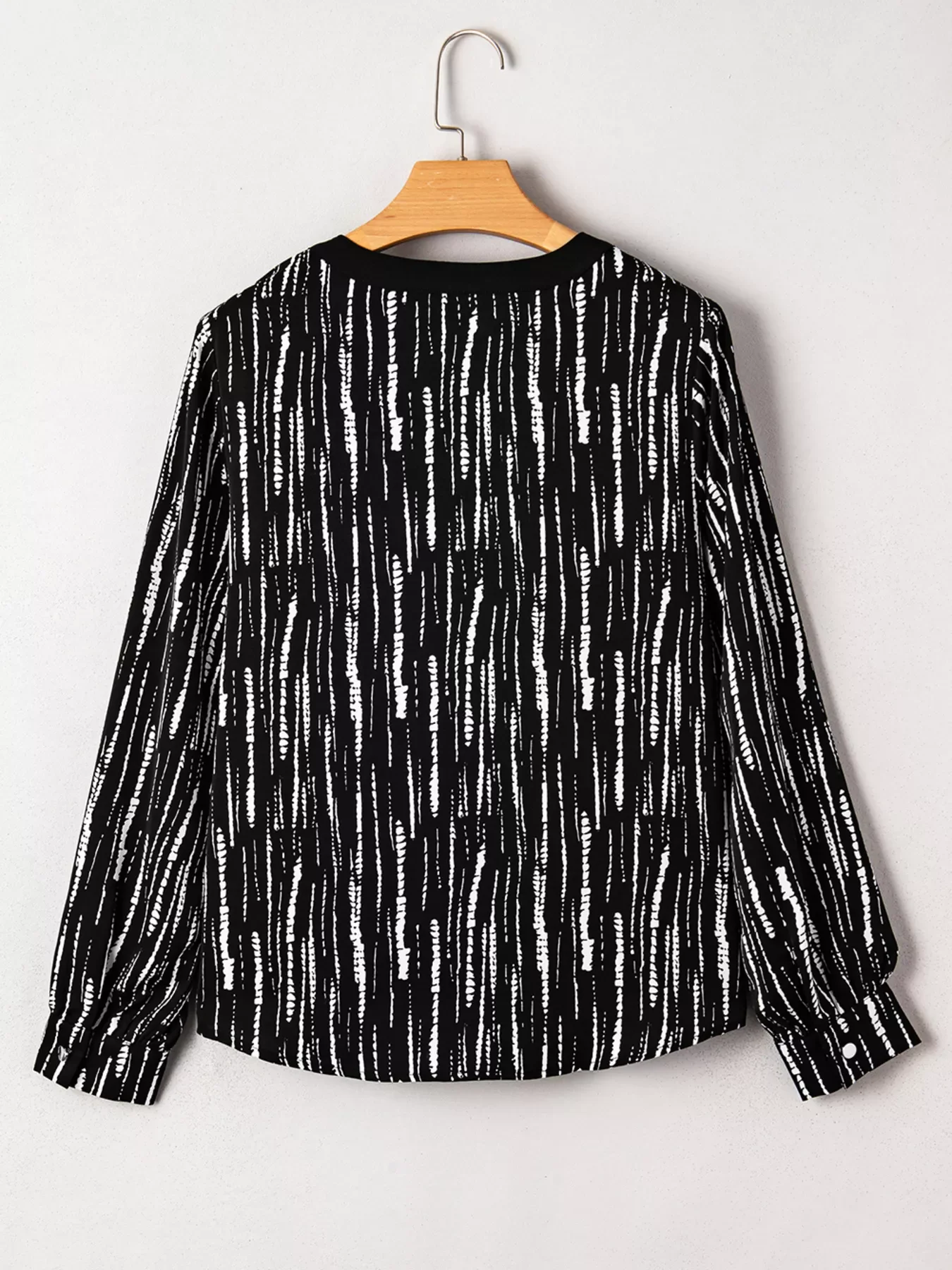 Abstract Printed Notched Long Sleeve Blouse - Image 3