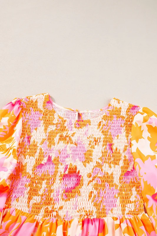 Abstract Smocked Bust Lantern Ruffle Mini Dress - Image 8