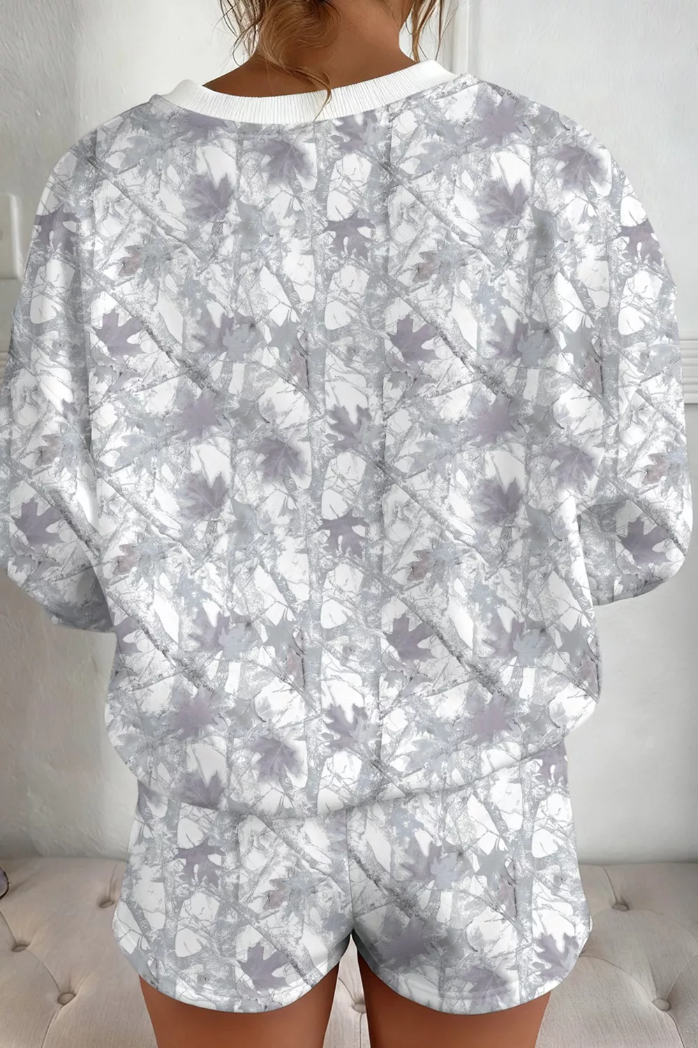Abstract Woodland Camo Print Baggy Pullover Drawstring Shorts Set - Image 6