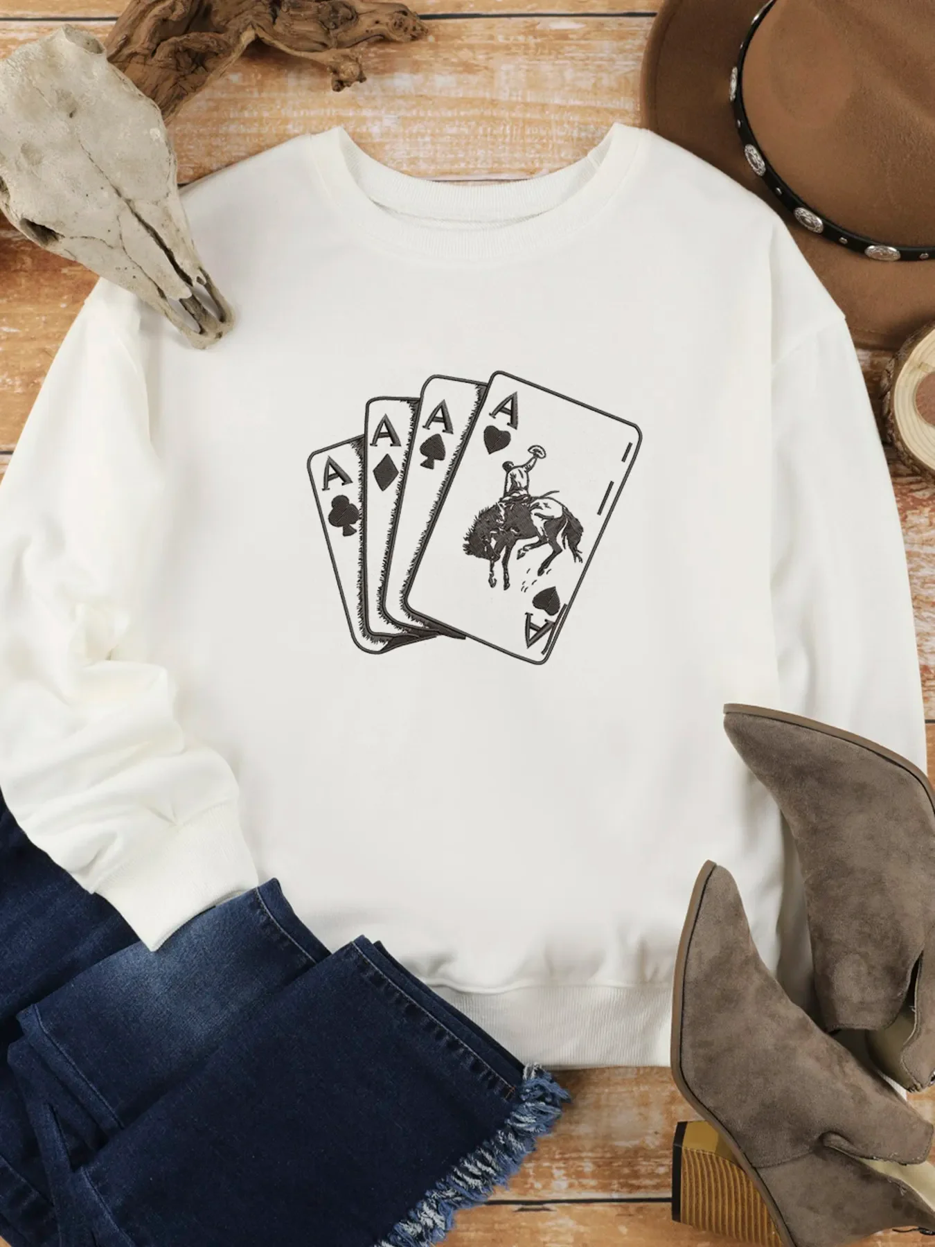 Ace Card Cowboy Graphic Long Sleeve Sweatshirt - Image 4
