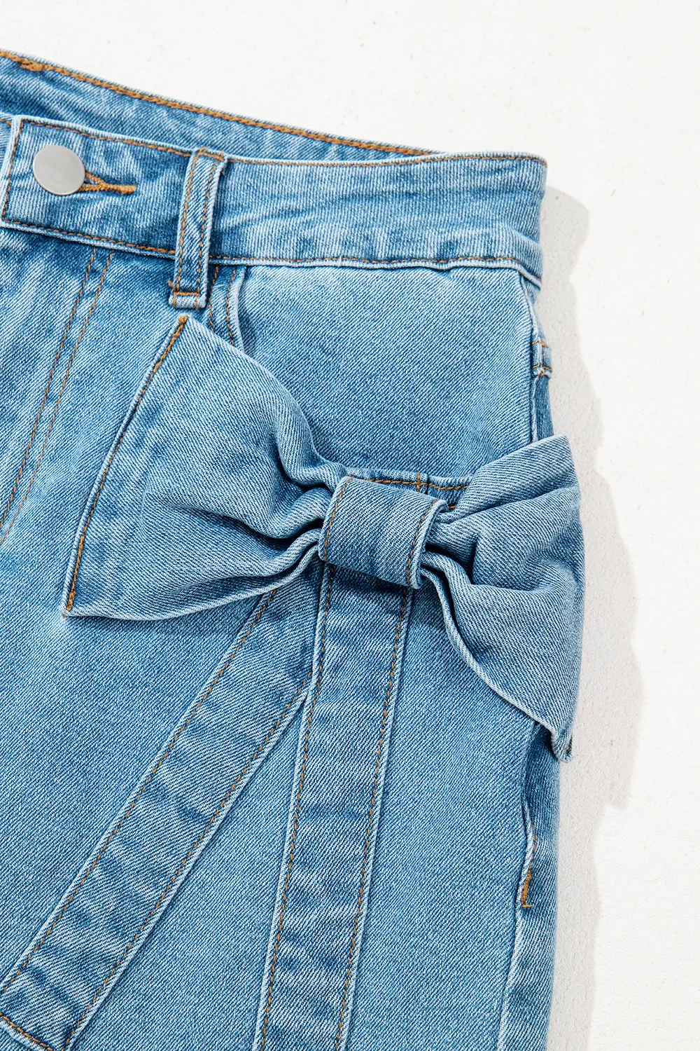 Acid Wash Bowknot Details High Waist Denim Skirt - Image 9