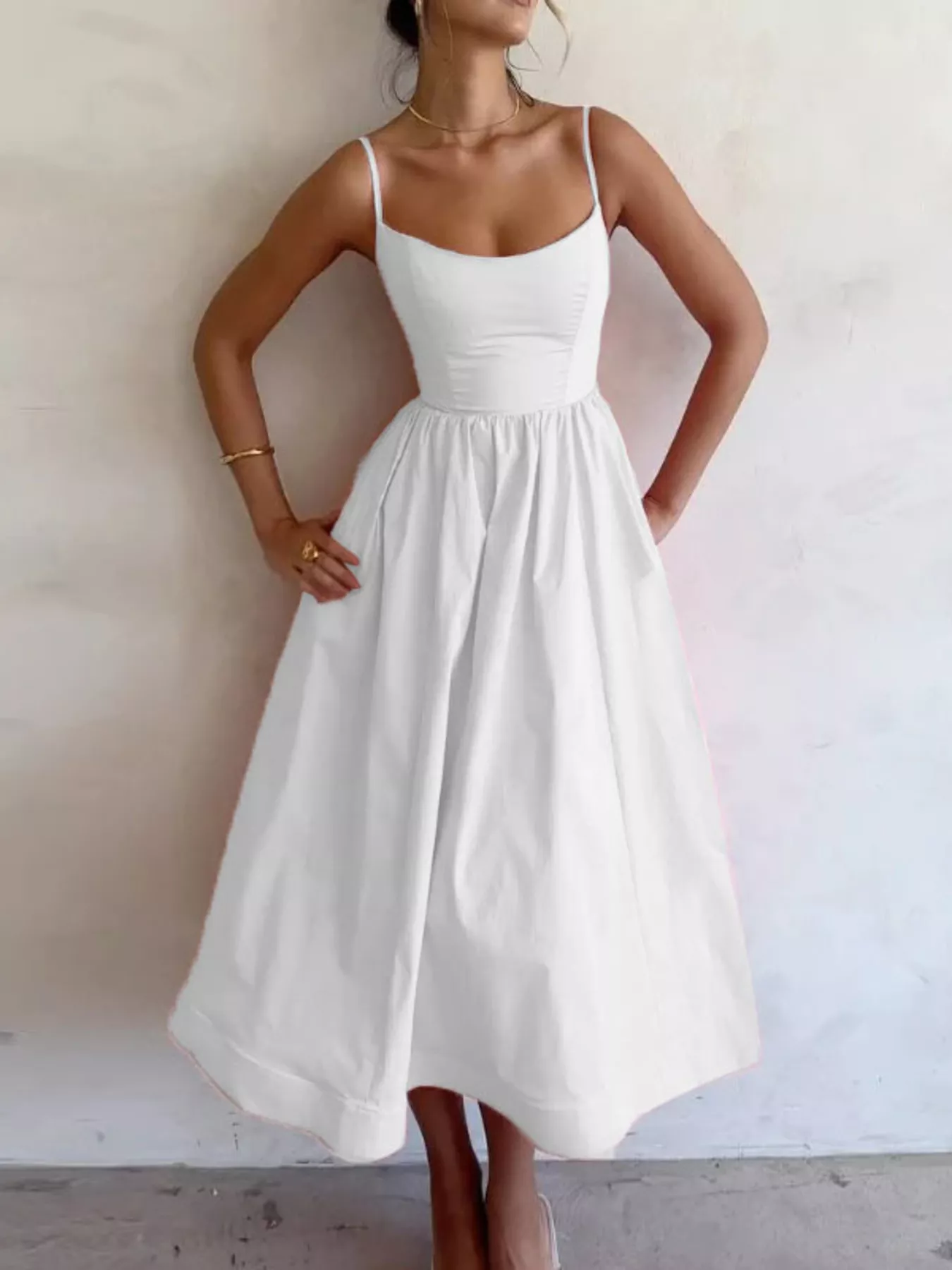Adjustable Strap Scoop Neck Midi Dress - Image 10