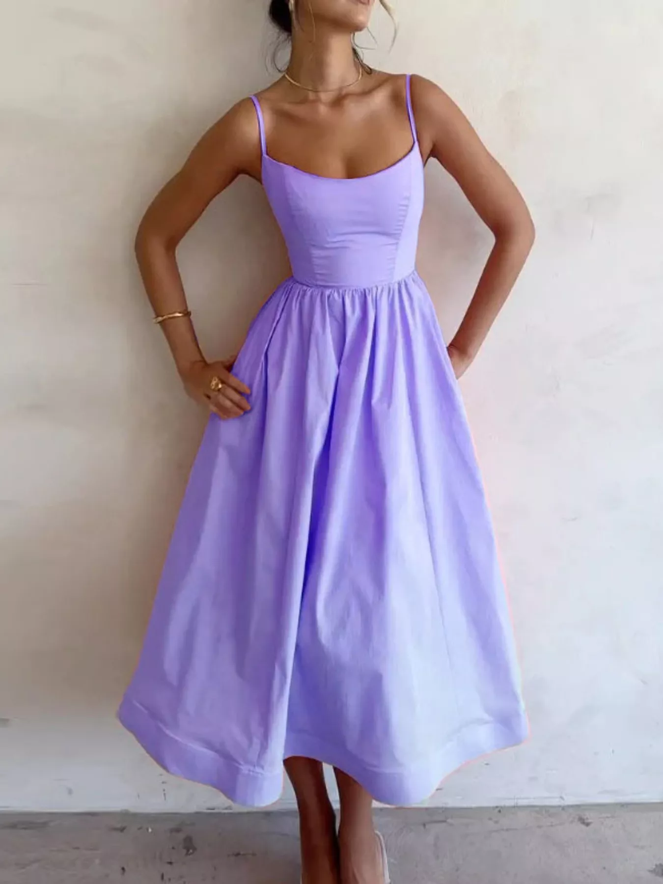 Adjustable Strap Scoop Neck Midi Dress - Image 4