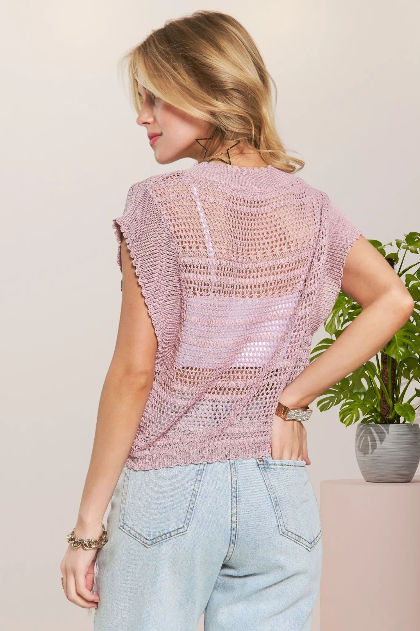 ADORA Drawstring Detail Crochet Top - Image 4