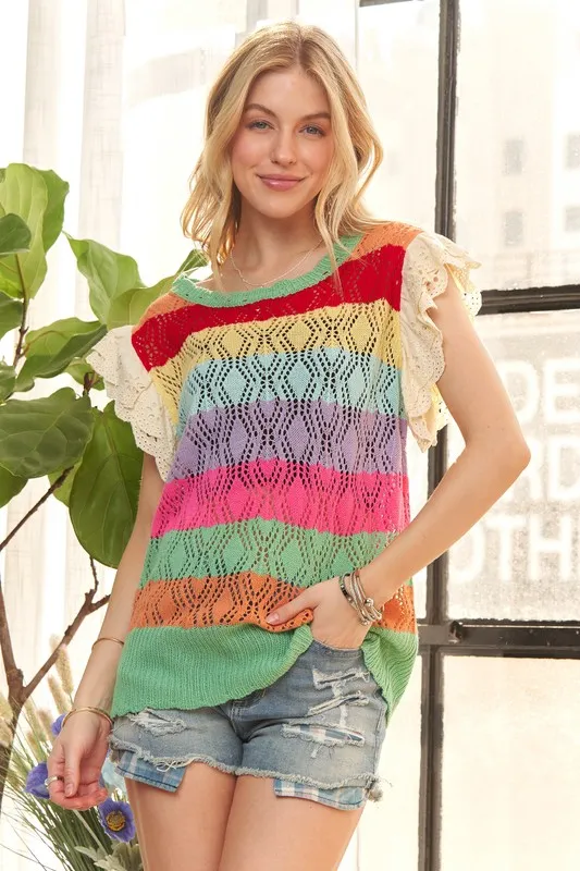 ADORA Eyelet Sleeve Multi Color Crochet Top - Image 2