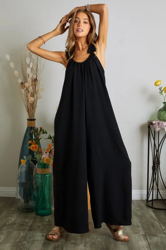 ADORA Full Size Elastic Ruffle Shoulder Jumpsuit Plus Size - Image 6