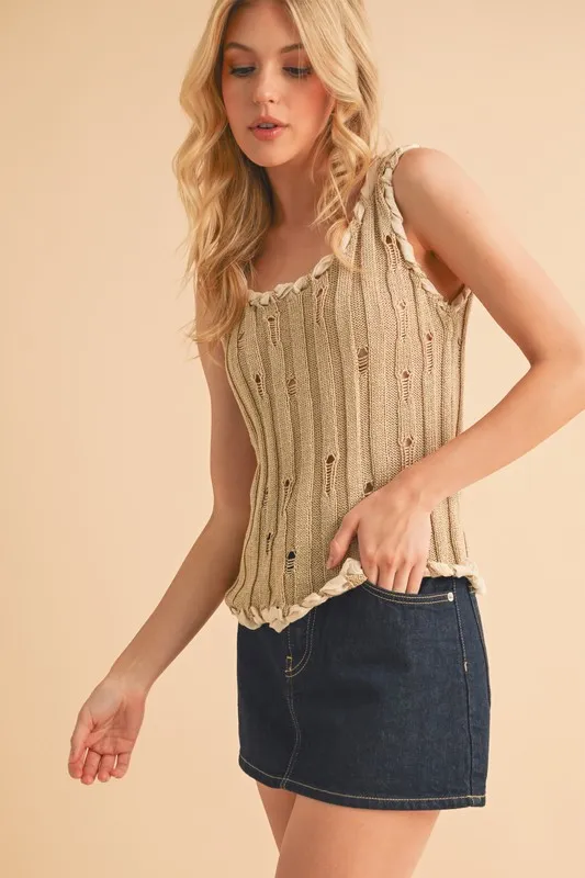 Aemi+Co Distressed Detail Round Neck Knit Tank - Image 5