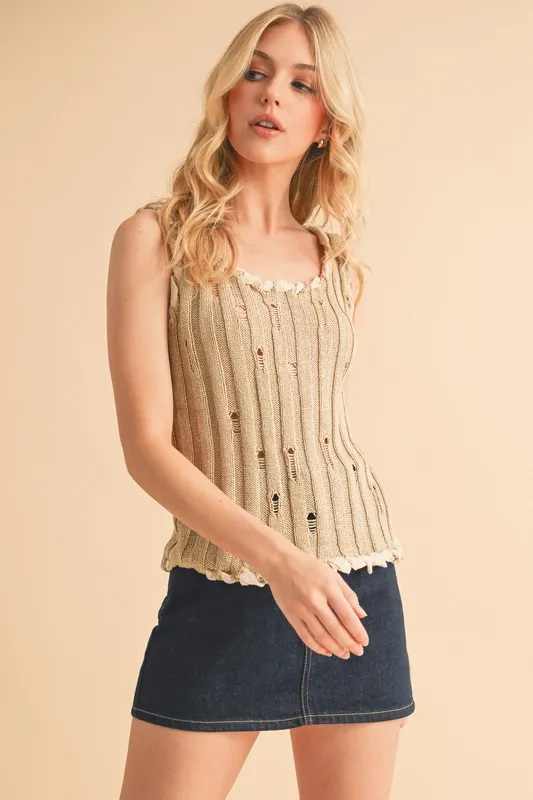 Aemi+Co Distressed Detail Round Neck Knit Tank - Image 8