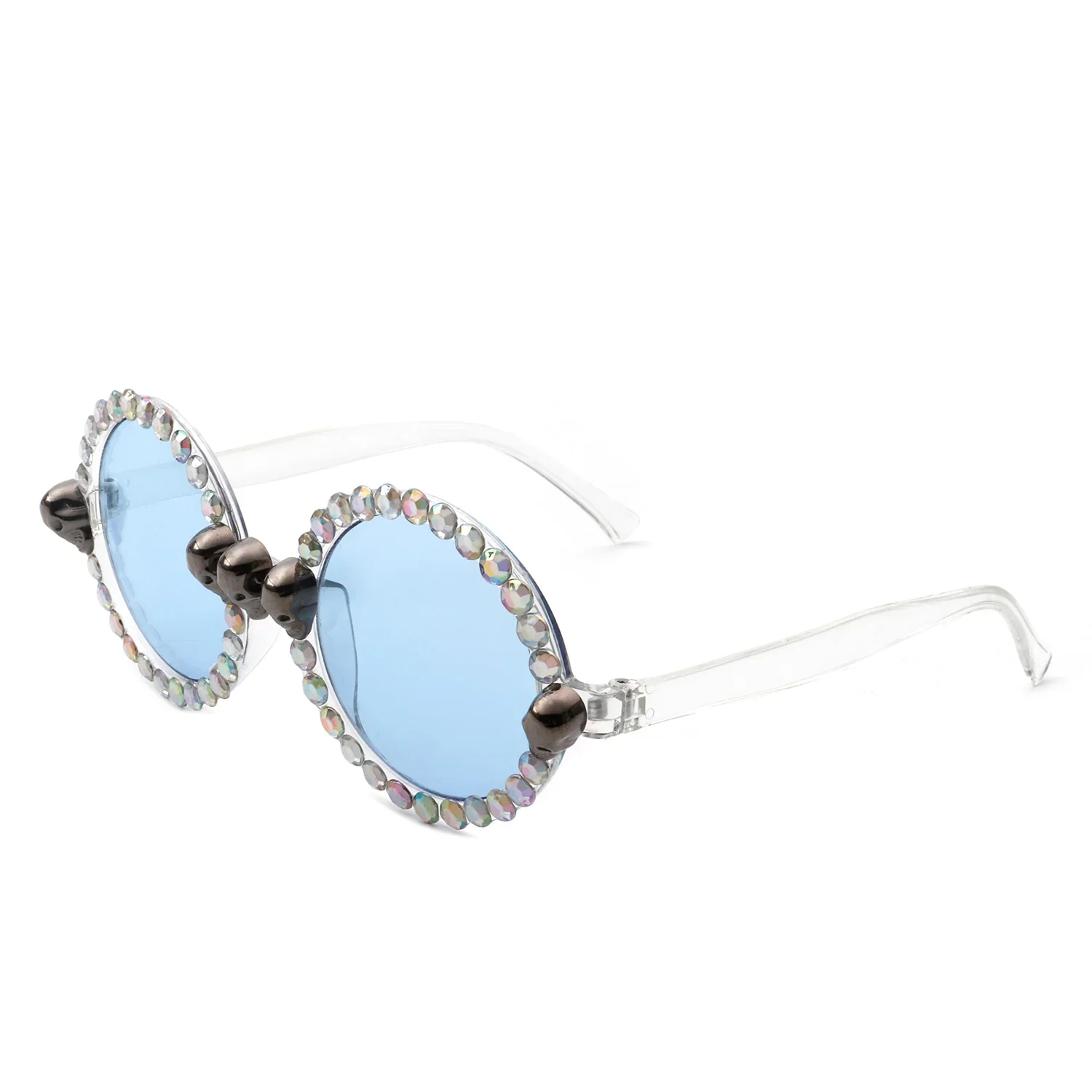 Aerion - Retro Round Gothic Rhinestone Skull Party Sunglasses - Image 4