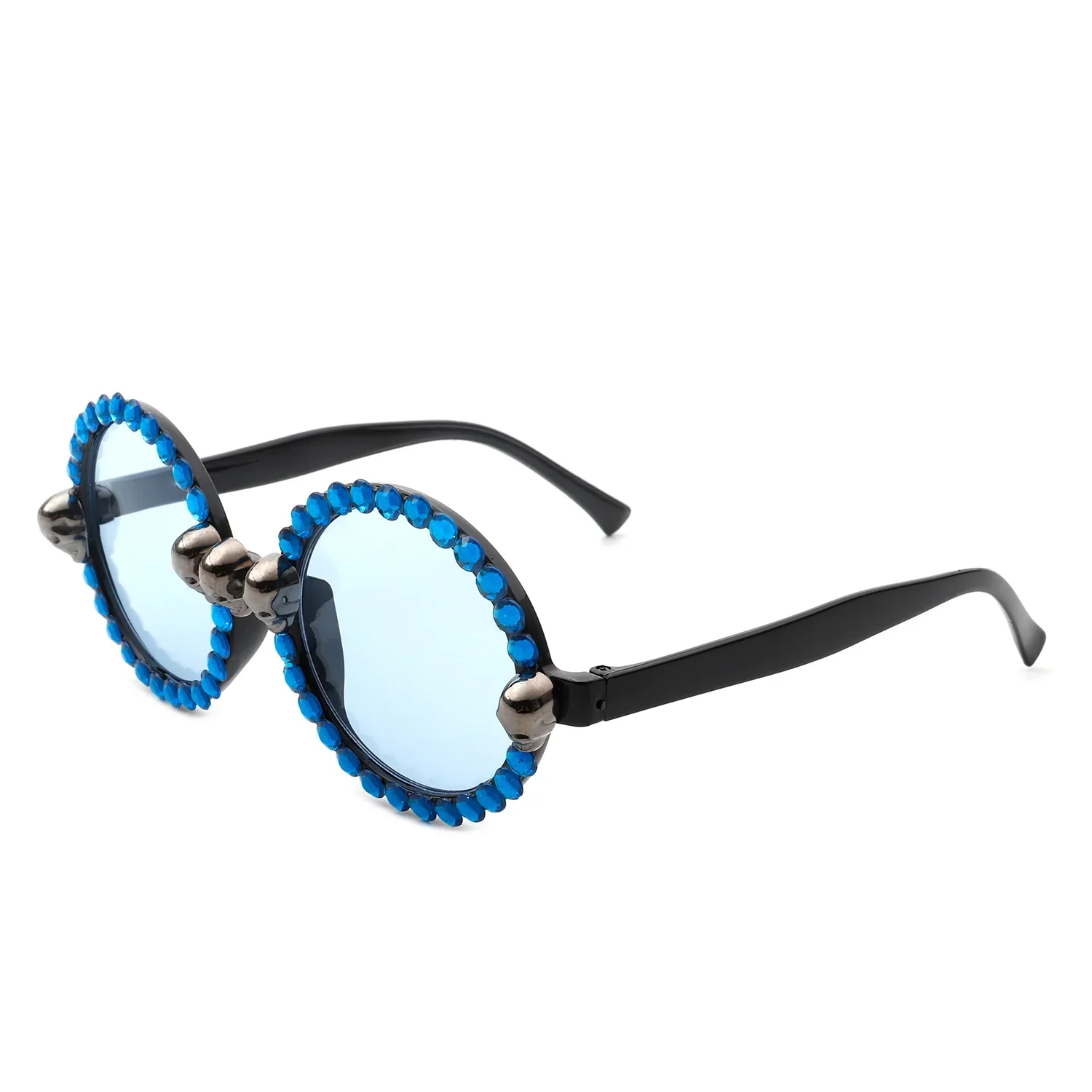 Aerion - Retro Round Gothic Rhinestone Skull Party Sunglasses - Image 7