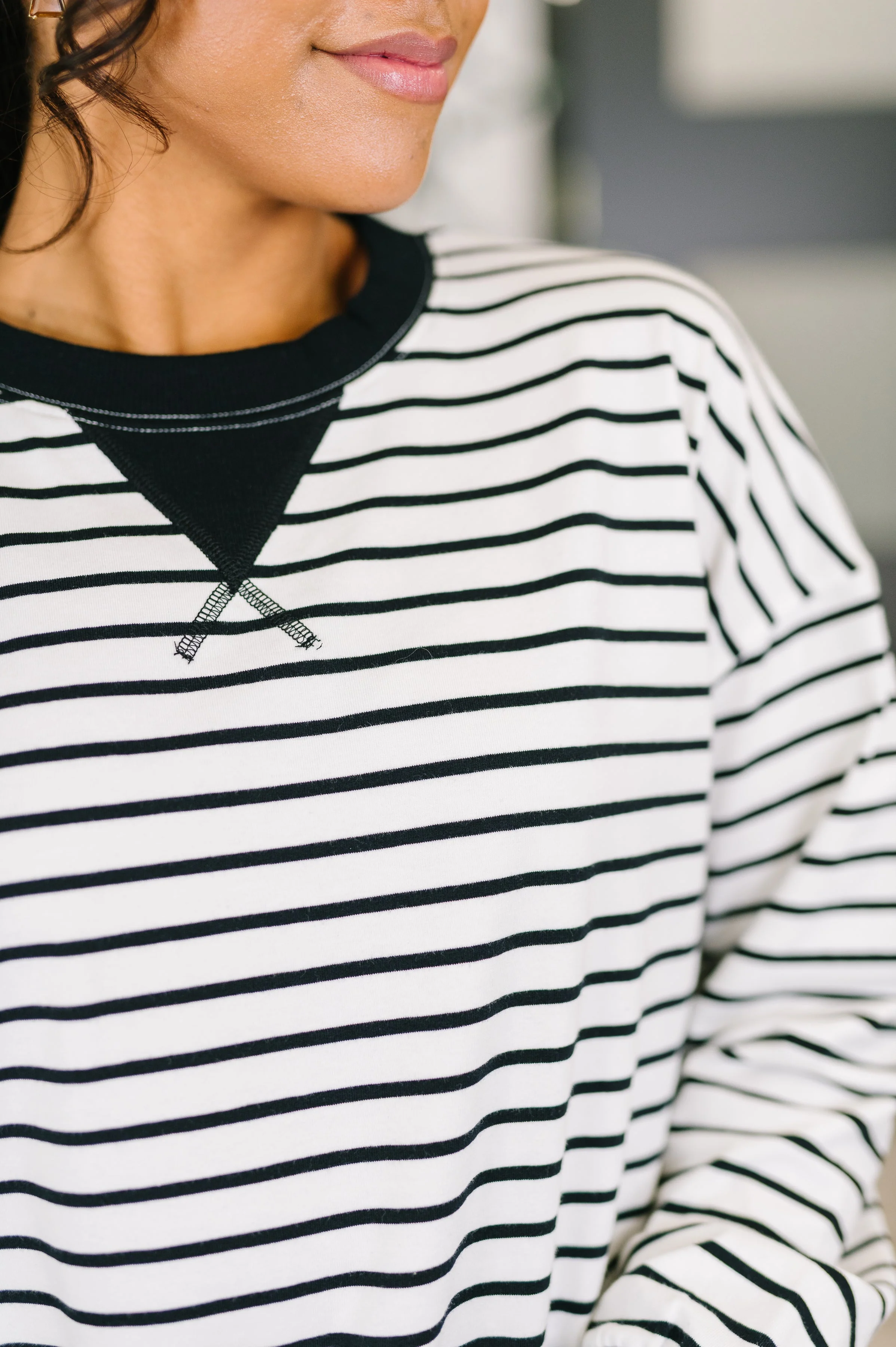 Almost Therapeutic Drop Shoulder Pullover in White and Black - Image 2
