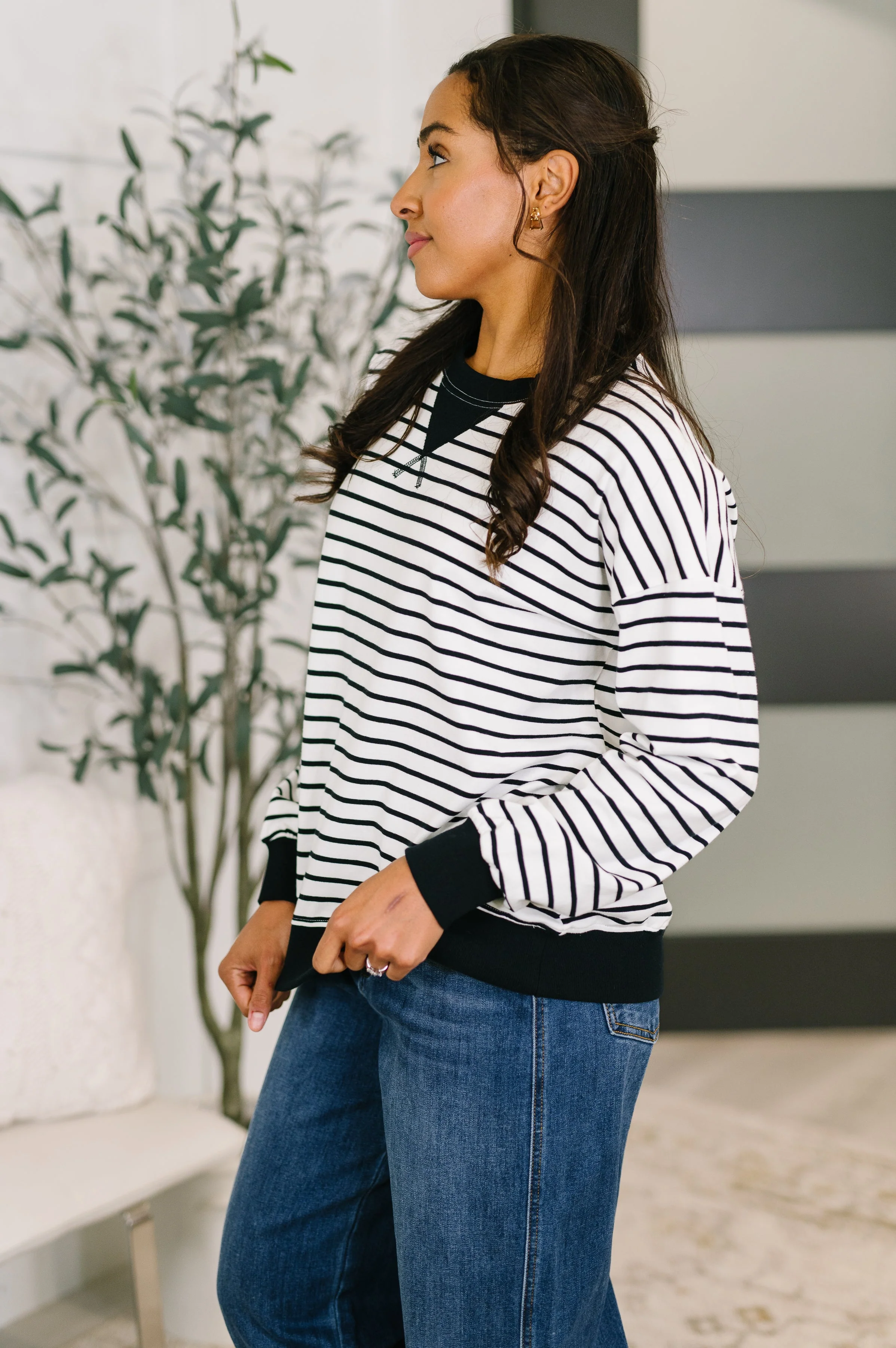 Almost Therapeutic Drop Shoulder Pullover in White and Black - Image 4