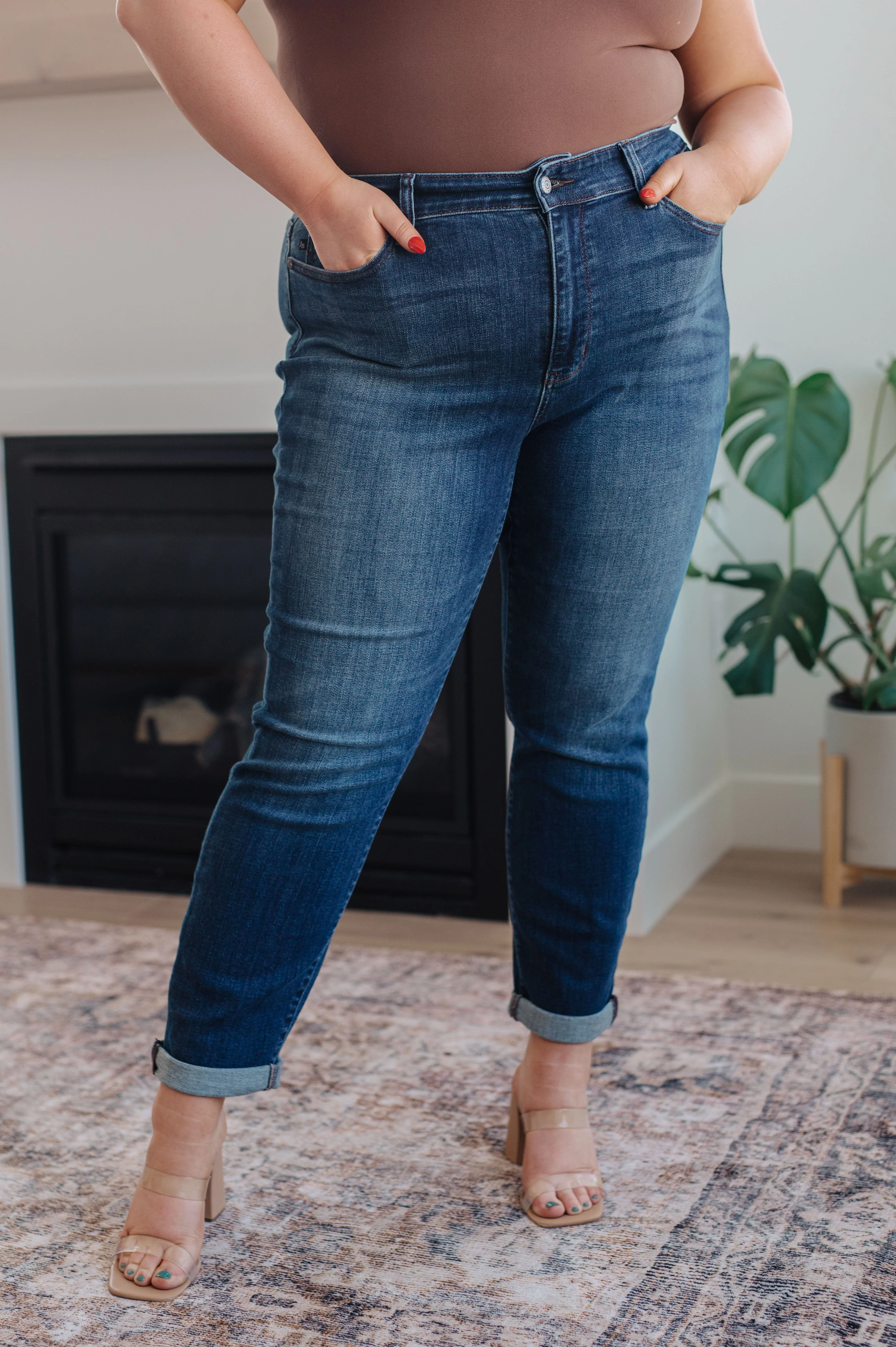 Amber Cuffed Slim Fit Dark Wash Jeans - Image 2