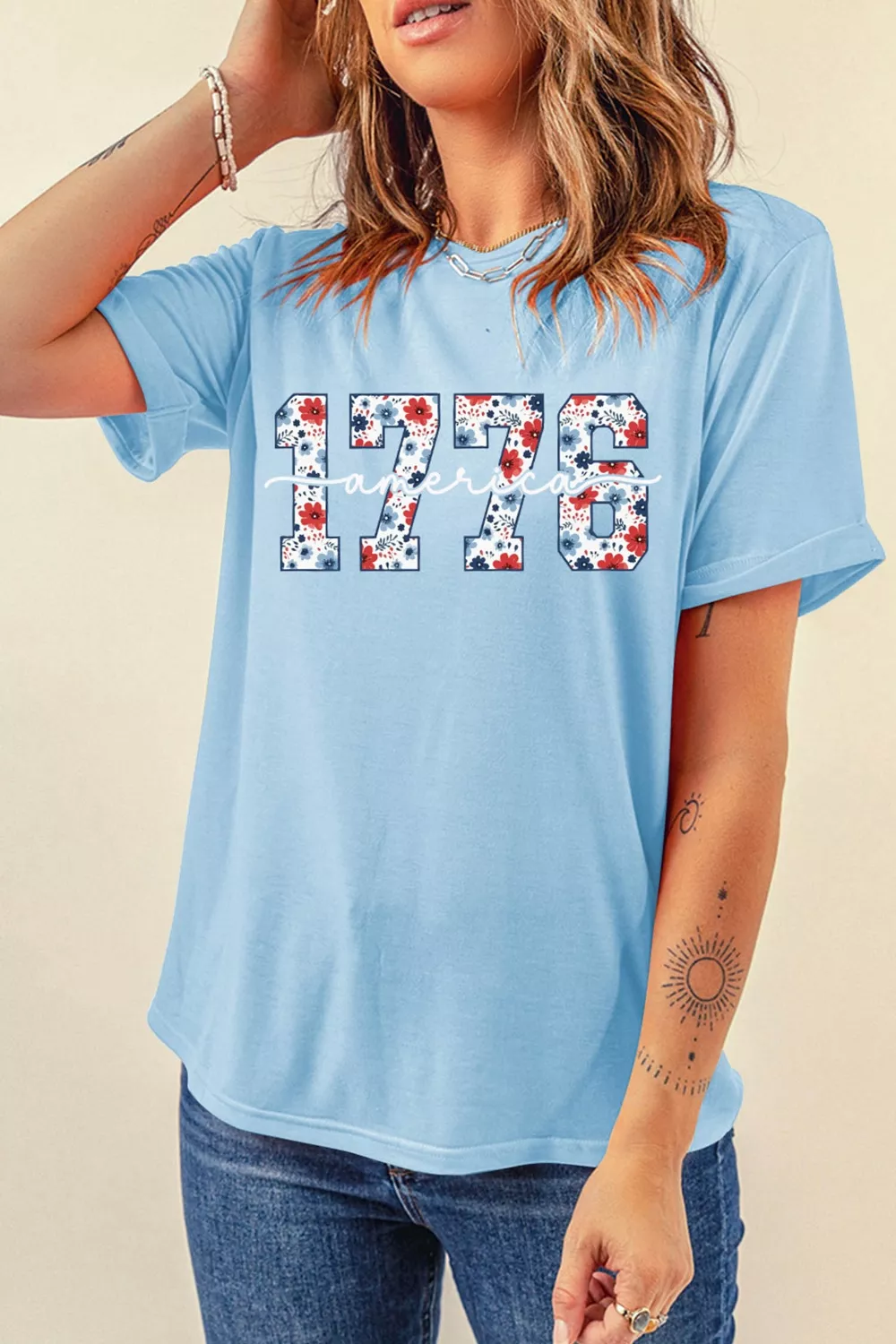 America 1776 Floral Print Relaxed T Shirt - Image 5