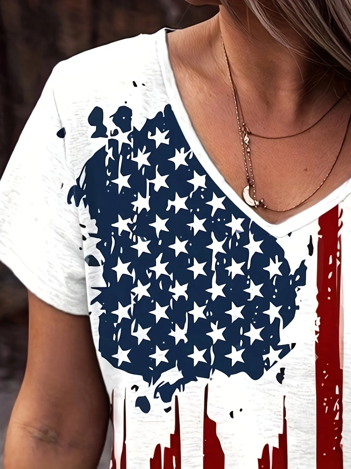 American Flag V-Neck Short Sleeve T-Shirt - Image 3
