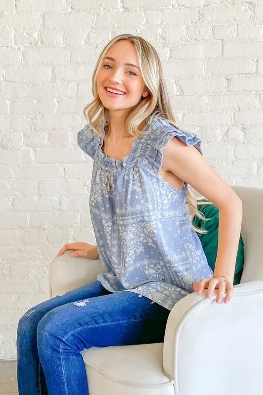 And The Why Boho Print Rayon Linen Ruffle Baby Doll Tank Top - Image 2