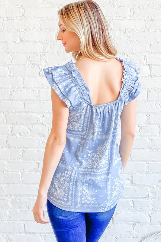 And The Why Boho Print Rayon Linen Ruffle Baby Doll Tank Top - Image 3