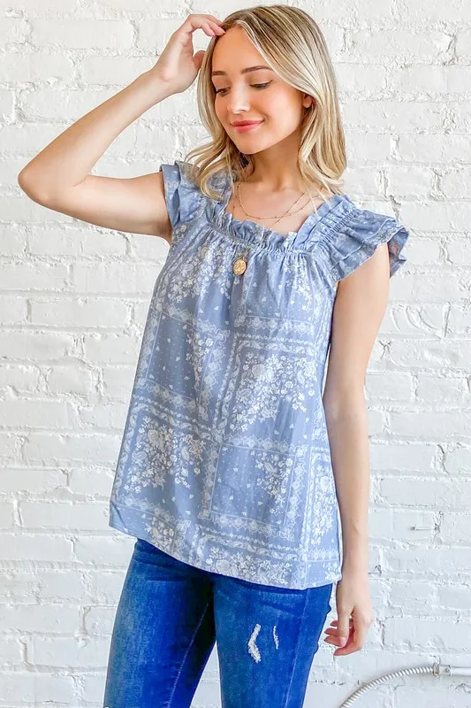 And The Why Boho Print Rayon Linen Ruffle Baby Doll Tank Top - Image 6