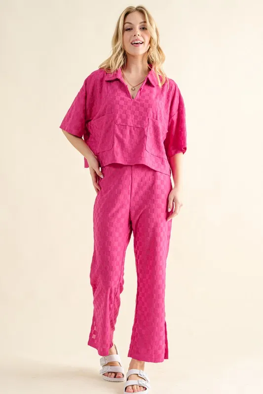 And The Why Brushed Texture Checker Board Pattern Casual Top - Image 6