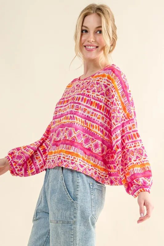 And The Why Cozy Textured Printed Casual Top - Image 2
