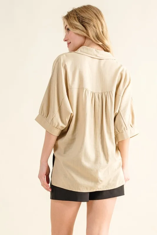 And The Why Oversized Linen Button Down Shirts Top - Image 3