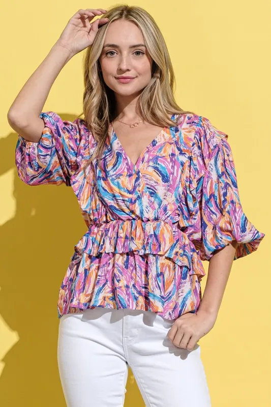 And The Why Printed Lantern Sleeve Blouse - Image 4